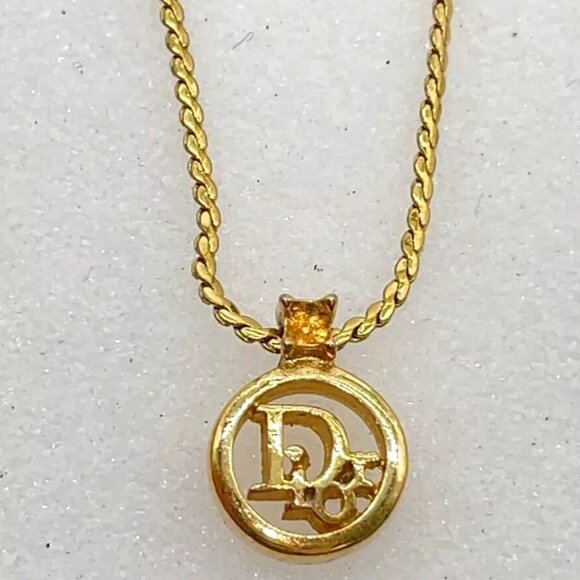 Auth Christian Dior Logo Gold Planting Necklace V120012 - Picture 1 of 9